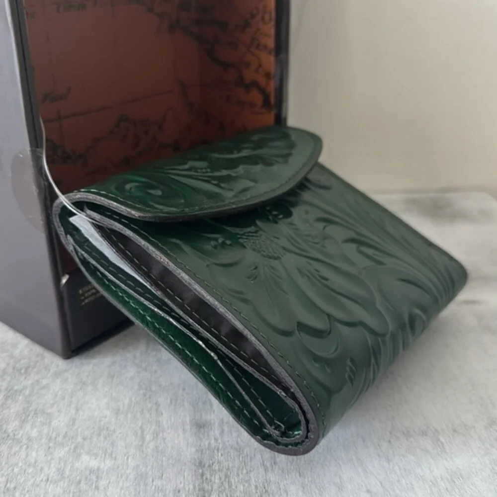 PATRICIA NASH Wallet Reiti Bi-Fold Tooled Leather RFID Green in Box